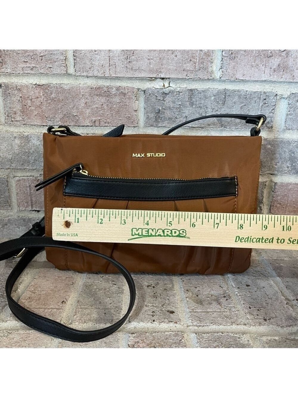 Max Studio Brown and Black Crossbody Bag with Adjustable Strap - Picture 5 of 9